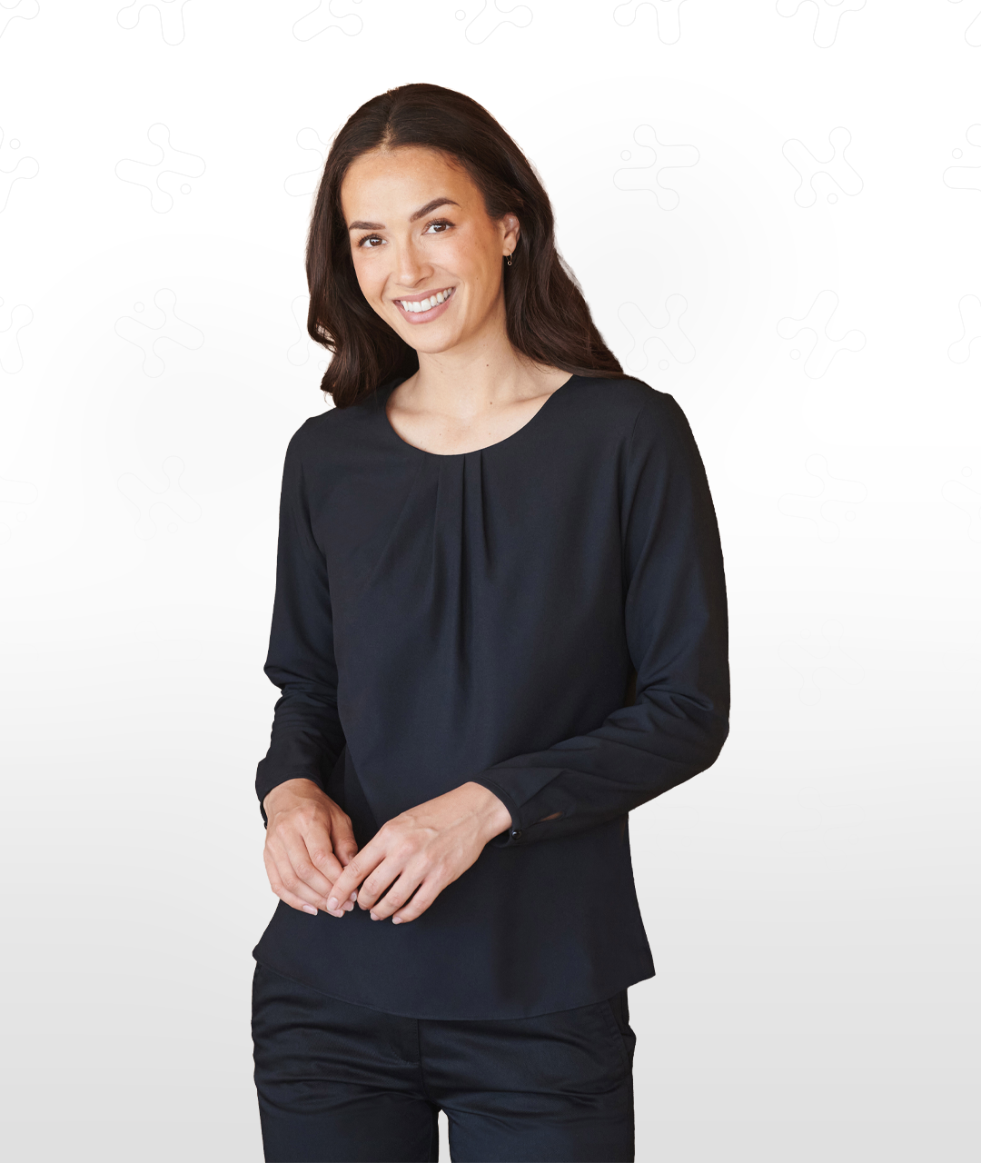 Women's Pleat Front Long Sleeve Blouse